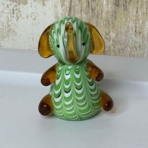 Lenox Glass Elephant Figurine Green White Amber Swirl‎ Murano Style Collectible
